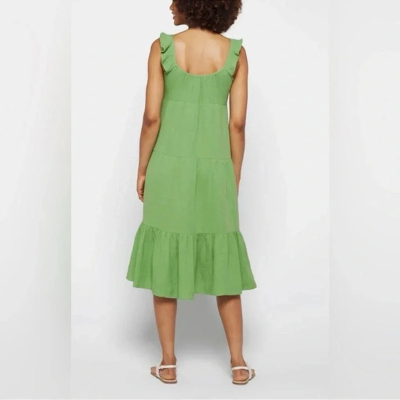 Marine Layer Jude flutter sleeve dress 👗 large Jade green midi tiered gauzy NWT - Picture 2 of 6